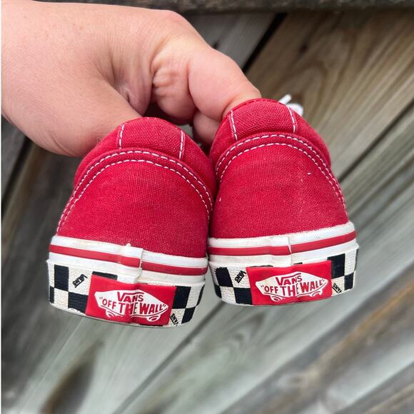 VANS Red Canvas Checkered Soles Sk-8 Low Top Sneakers, Youth 1 Boys/Girls - Picture 6 of 9